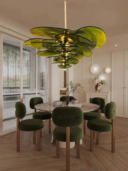 Decorbites™ Grüne Blatt Glas Deckenleuchter - Elegante Vintage-Lüster für Wohnzimmer- und Esszimmer-Dekoration