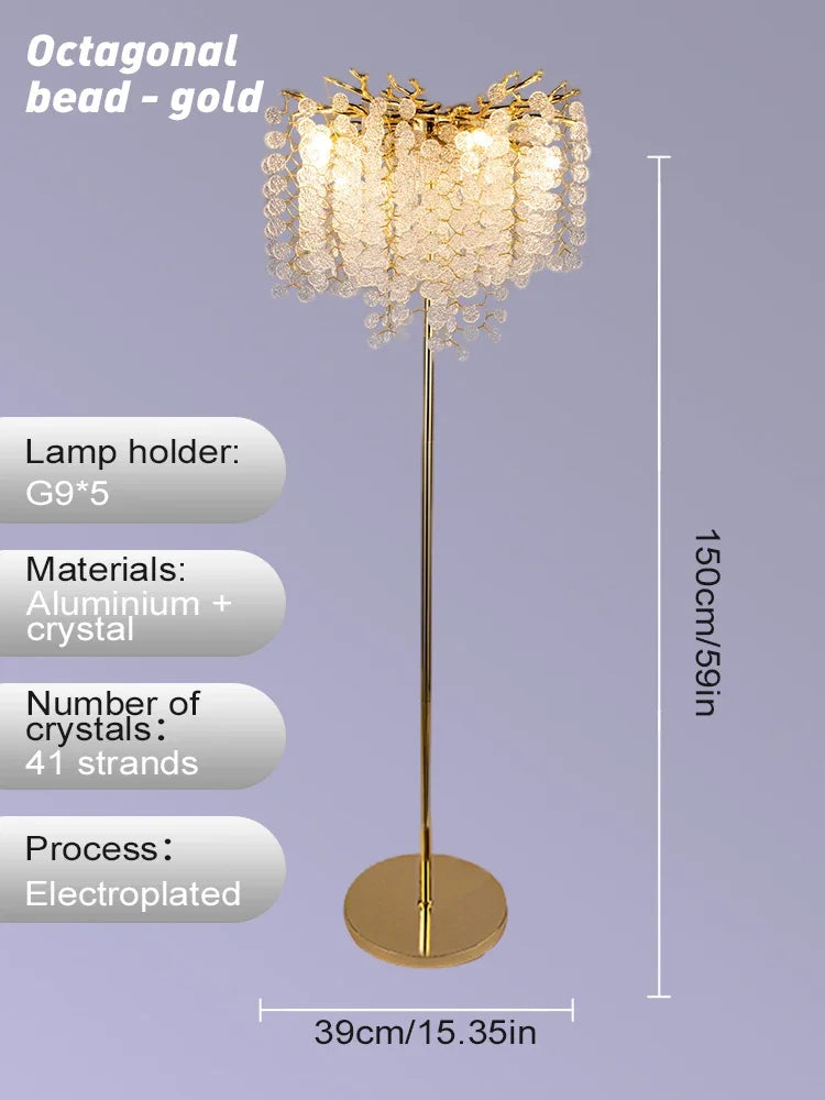 DecorBites™ Crystal Gold LED Floor Lamp: Nordic Luxury for Living Room & Bedroom