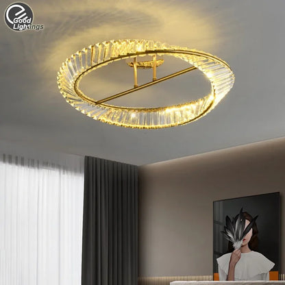 Decorbites™ Goldener Ring-Kristall-LED-Deckenleuchter für Schlafzimmer, Wohnzimmer und Flur