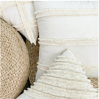 DecorBites™ Fringed Geometry Embroidered Cushion Cover Patchwork Pillowcase for Living Room
