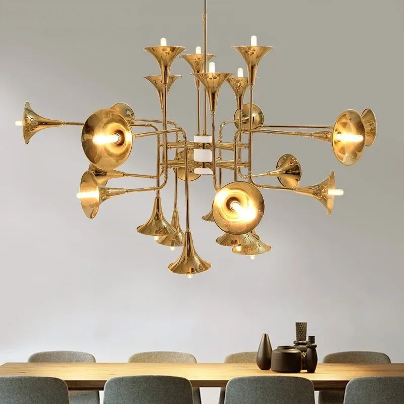 Decorbites™ Gold Trompetten-Anhänger-Kronleuchter | Modern Retro Vintage Horn Stehlampe