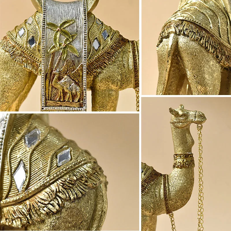 DecorBites™ Golden Camel Resin Feng Shui Sculpture for Home & Office Decor