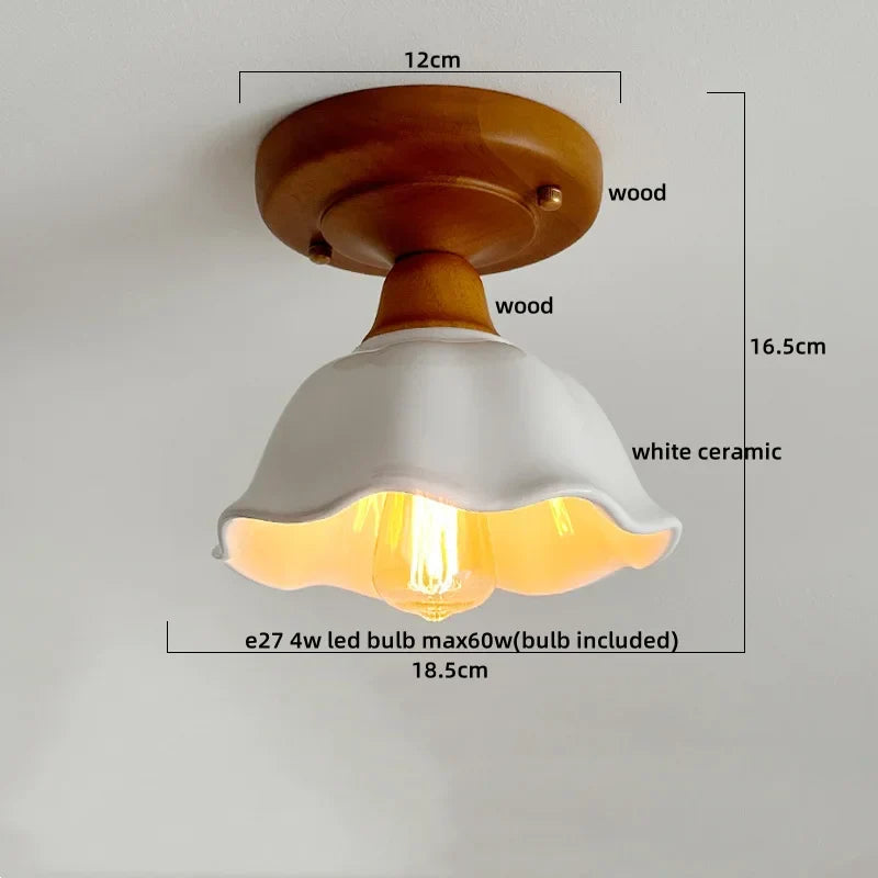 DecorBites™ Green Glass LED Ceiling Lamp Nordic Wood Copper Ceiling Lights