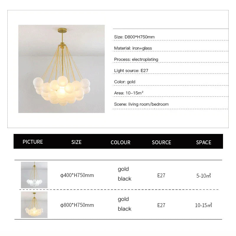 Decorbites™ Frostglas-Kugel-LED-Kronleuchter in Gold/Schwarz für Esszimmer & Schlafzimmer