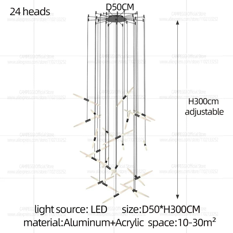 Modern Black Multi-Light Stairwell Pendant Light