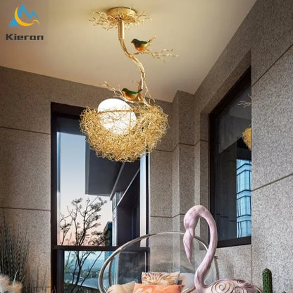 Decorbites™ Vogelnest-Glas-LED-Deckenleuchte für modernes nordisches Wohnzimmer-Dekor