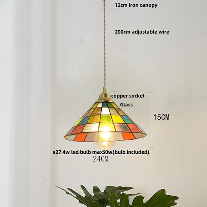 Decorbites™ Bunte Glas-Magisches-Würfel-LED-Hängeleuchte Tiffany-Stil Holz-Hänge-Lampe