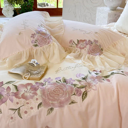 Decorbites™ Blumen Spitzen Volants Hochzeits-Bettwäsche-Set 1000TC Ägyptische Baumwolle Daunenbettbezug-Set
