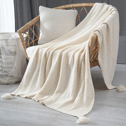 Decorbites™ Gestrickte Sofawurfdecke mit Fransen-Garn