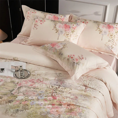 Decorbites™ Blumenmuster 1000TC Ägyptische Baumwolle Luxus-Bettwäsche-Set & Seidenbettbezug