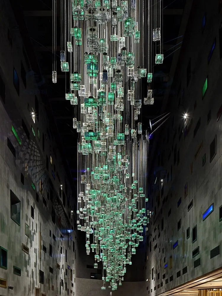 DecorBites™ Crystal Cube Pendant Light: Modern Designer Chandelier for Home & Hotel Settings