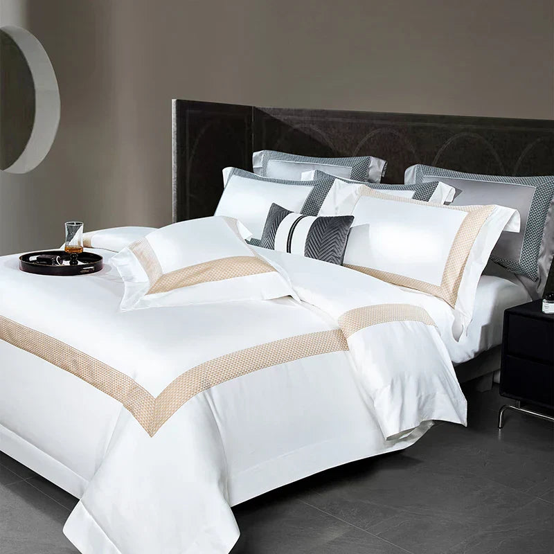DecorBites™ King Size Luxury 1400TC Cotton White Bedding Set with Embroidery