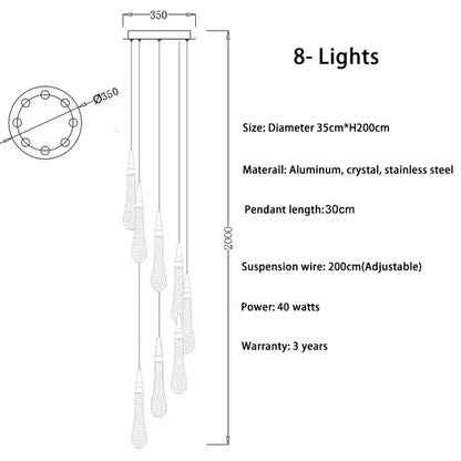 DecorBites™ Crystal LED Chandelier: Modern Loft Art Pendant Lighting for Restaurant, Bar, Staircase