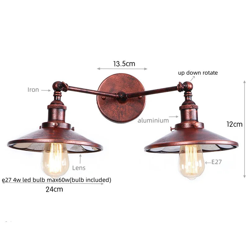 Decorbites™ Gold Vintage 2-Kopf-Industrie-LED-Wandleuchten für die Heimdekoration