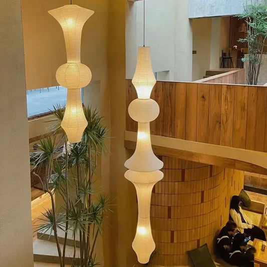 Decorbites™ Japanisches Baumwollpapier-Pendant-Lampen Wabi-Sabi-Kronleuchter mit E27-Birnen