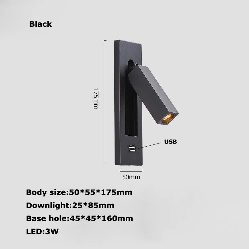Decorbites™ LED-Wandleuchte mit Schalter, USB-Anschluss, drehbar – Leselampe für das Schlafzimmer