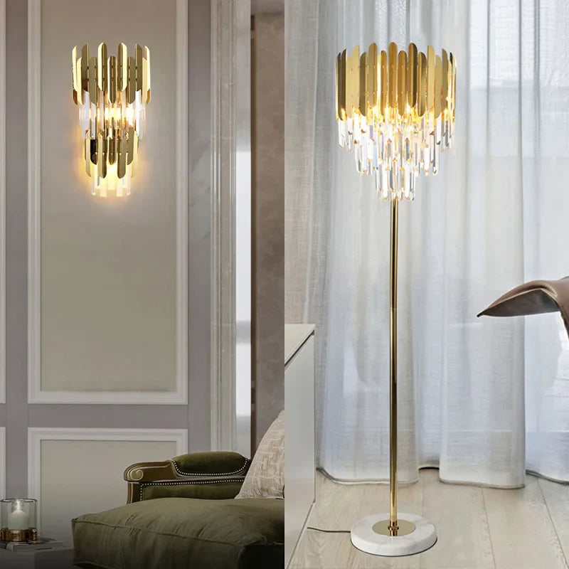 Gold Crystal Wall Lamp 80cm With Crystal Shade