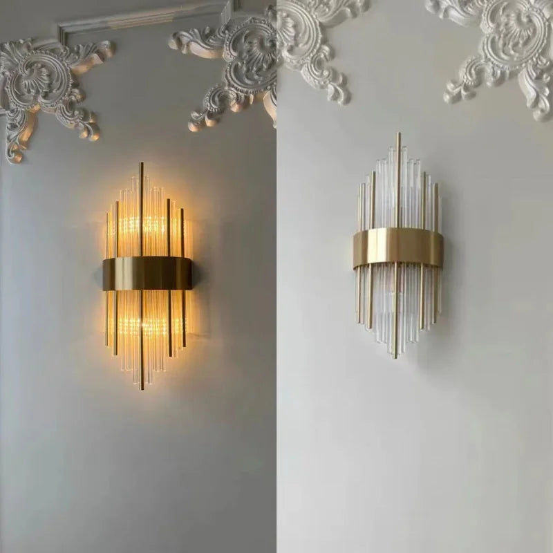 Gold Shimmering Crystal Wall Sconce For Bedroom