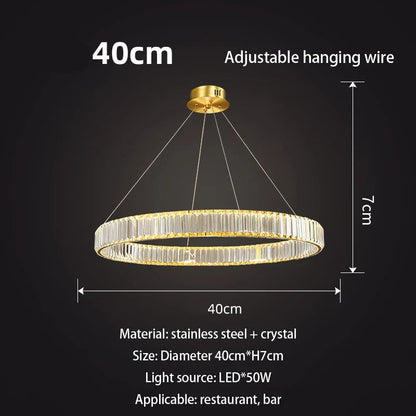 DecorBites™ Gold Crystal Round Ring Chandeliers with LED Pendant Light for Ceiling Lighting
