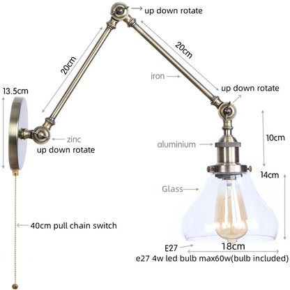 Decorbites™ Industrielle Schwenkbare Loft-Lampe mit Vintage-Design und klarem Glas-Spiegel-Licht