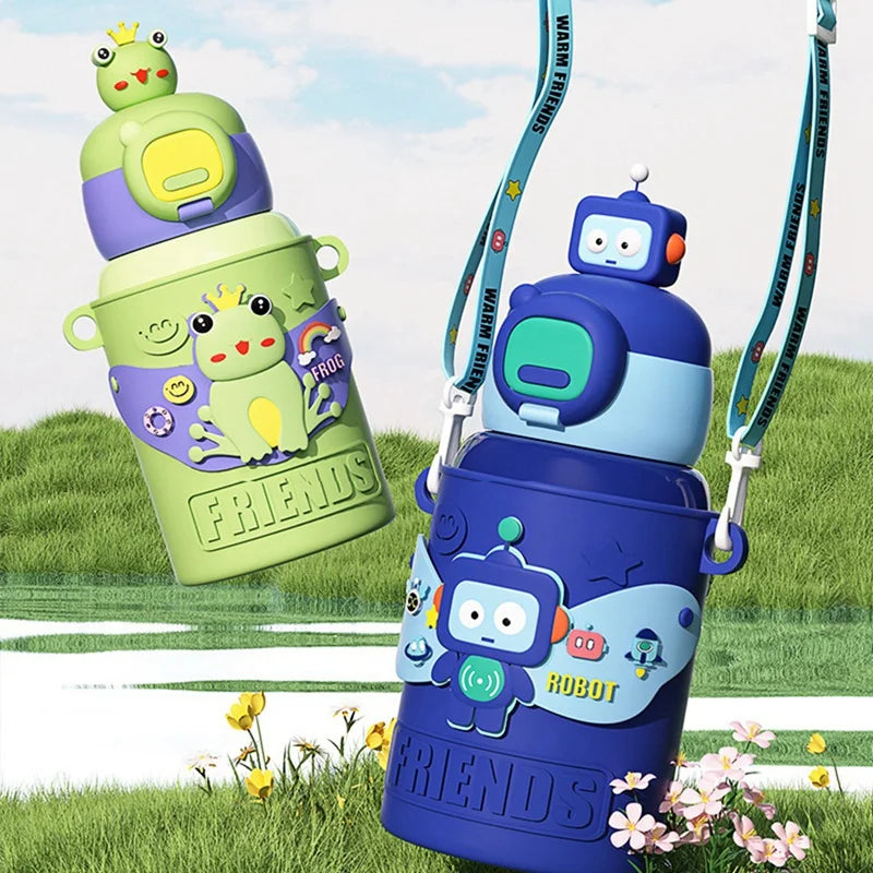 Decorbites™ Kinder-Cartoon-Edelstahl-Thermowasserflasche mit Trinkhalm