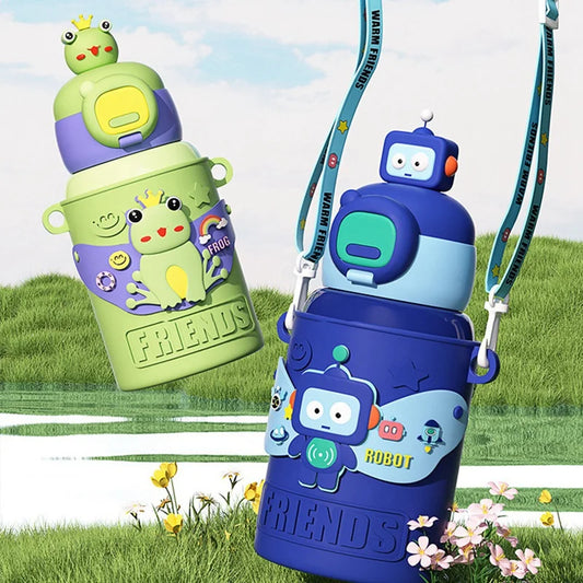 Decorbites™ Kinder-Cartoon-Edelstahl-Thermowasserflasche mit Trinkhalm