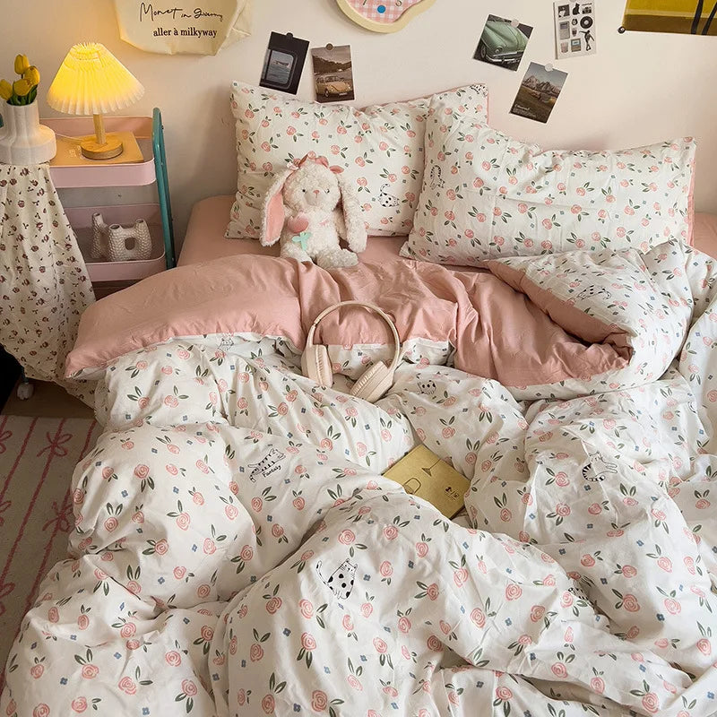 Decorbites™ Korean Floral Print Einzelbettwäschebezug: Süßer Komfort, ganzjährig, hautfreundlich