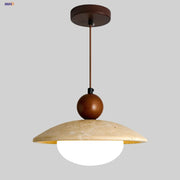 Travertine Globe Pendant Light With White Glass