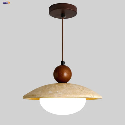 Decorbites™ Globe LED Hängelampe Gelb Travertin Stein Weißes Glas Verstellbare Hänge Lampe