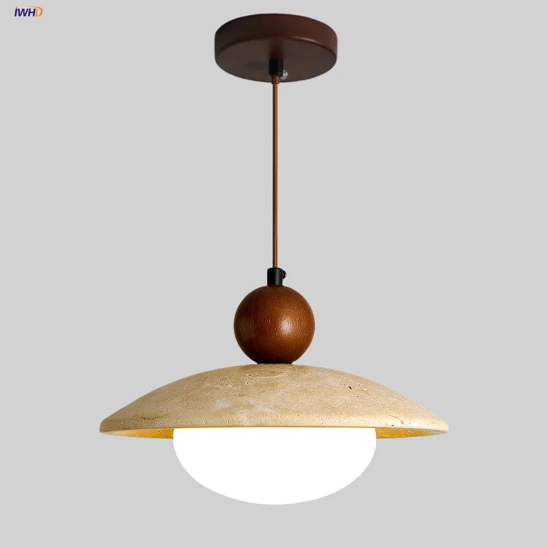 Travertine Globe Pendant Light With White Glass