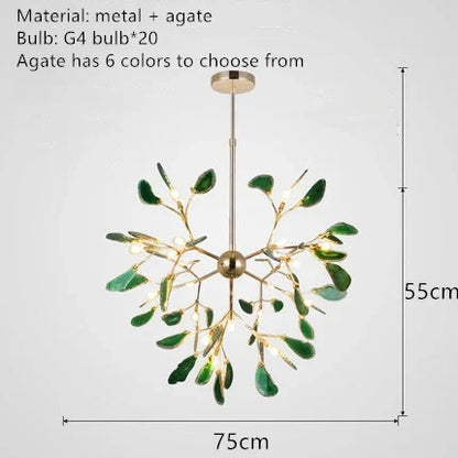Decorbites™ Bunte Achat-LED-Kronleuchter: Blattförmige Pendelleuchte für romantisches Raumdekoration