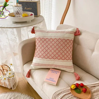 Decorbites™ Geometrisches Tufted Quasten Kissenbezug aus Baumwoll-Leinen Herbst-Kissenbezug