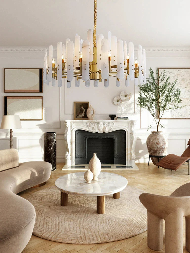Gold Chrome Alabaster Chandelier