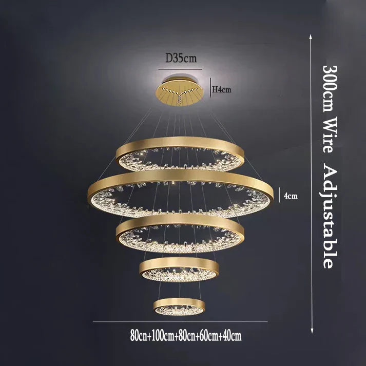 DecorBites™ Crystal Led Chandelier: Modern Luxury K9 Ring Dimmable Circle Hanging Lamp - Bedroom Living Dining Room Lighting