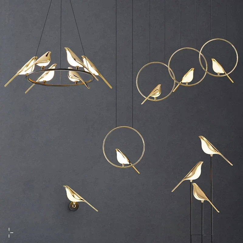 Decorbites™ Goldener Elster-Vogel-Deckenleuchter: Moderne Innenraumbeleuchtung für Wohn-, Ess- und Küchenbereich