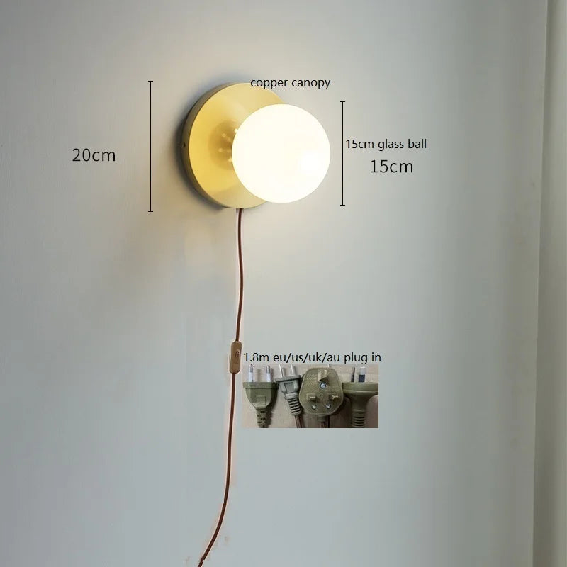 DecorBites™ Glass Ball LED Wall Lights with Pull Chain Switch for Bedroom Cafe Bathroom