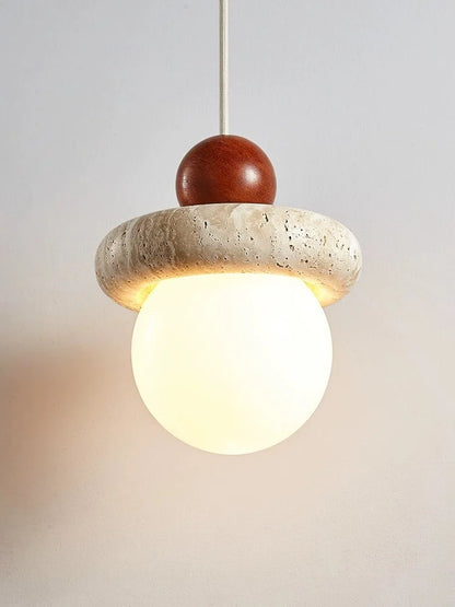 DecorBites™ Cream Stone Wood LED Chandelier for Bedroom & Children's Room