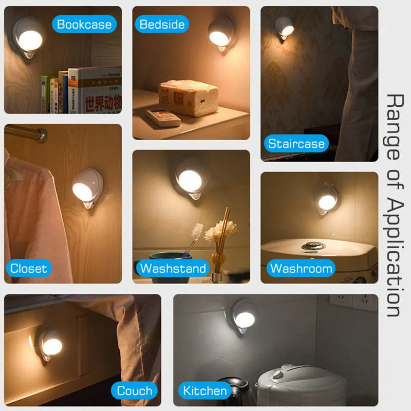 DecorBites™ 360° Rotating Magnet Night Light USB Charging Wall Lamp for Bedroom Closet