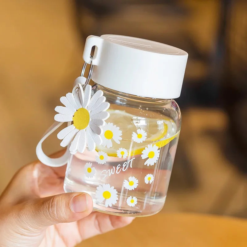 Decorbites™ Gartendaisy-Blüten-Glas-Wasserflasche Tragbarer Becher 350ML
