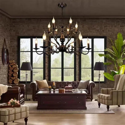 Decorbites™ Französische Kerzenleuchter-Kronleuchter aus Schwarz-Eisen Industrie-Stil Vintage-Landhaus-Beleuchtung
