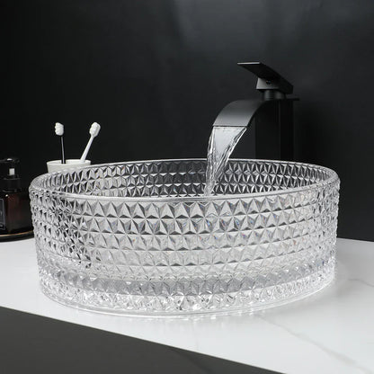 Decorbites™ Diamantglas-Waschbecken-Set mit mattschwarzem Armatur und Pop-up-Ablaufmischer