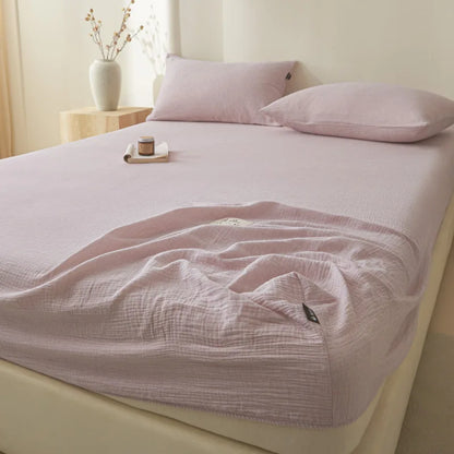 DecorBites™ Cotton Fitted Sheet: Wrinkled Yarn, Nordic Comfort, All Seasons Bed Cover
