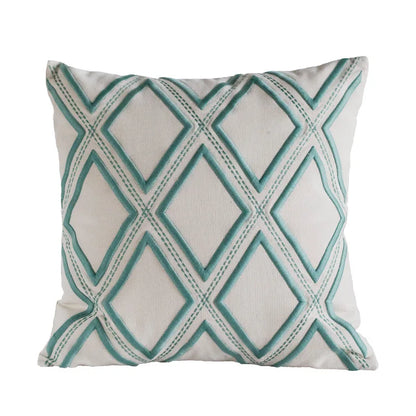 DecorBites™ Geometric Embroidery Cushion Cover Navy Blue White Yellow 50x50cm Home Decor Pillow