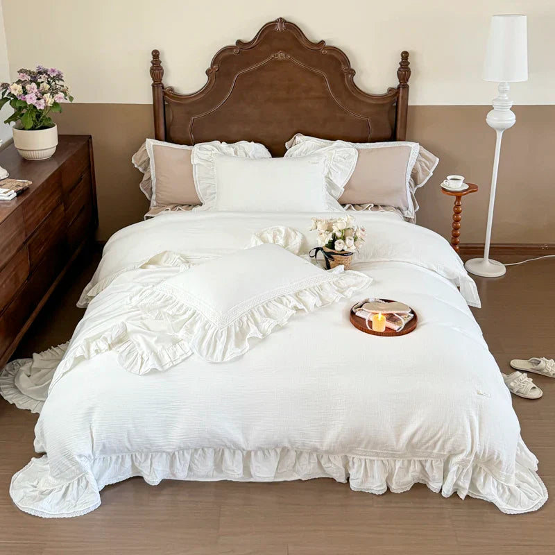 Decorbites™ Zweilagiges Knistergarn Französisches Vintage-Prinzessinnen-Volants-Bettwäsche-Set