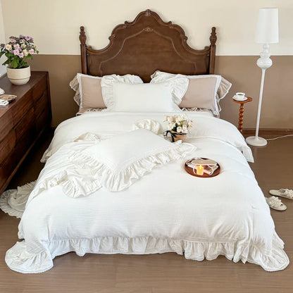 Decorbites™ Zweilagiges Knistergarn Französisches Vintage-Prinzessinnen-Volants-Bettwäsche-Set