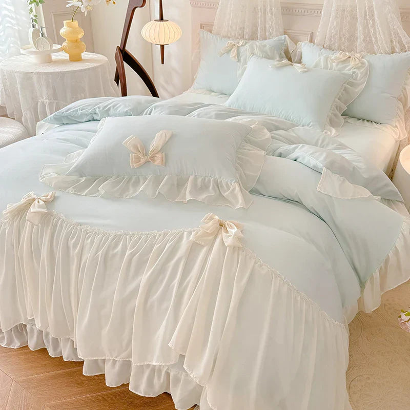Decorbites™ Korean Lace Bogen-Bettwäsche-Set: Luxuriöse Prinzessinnen-Steppdecke für Mädchen Hochzeit Heimtextilien