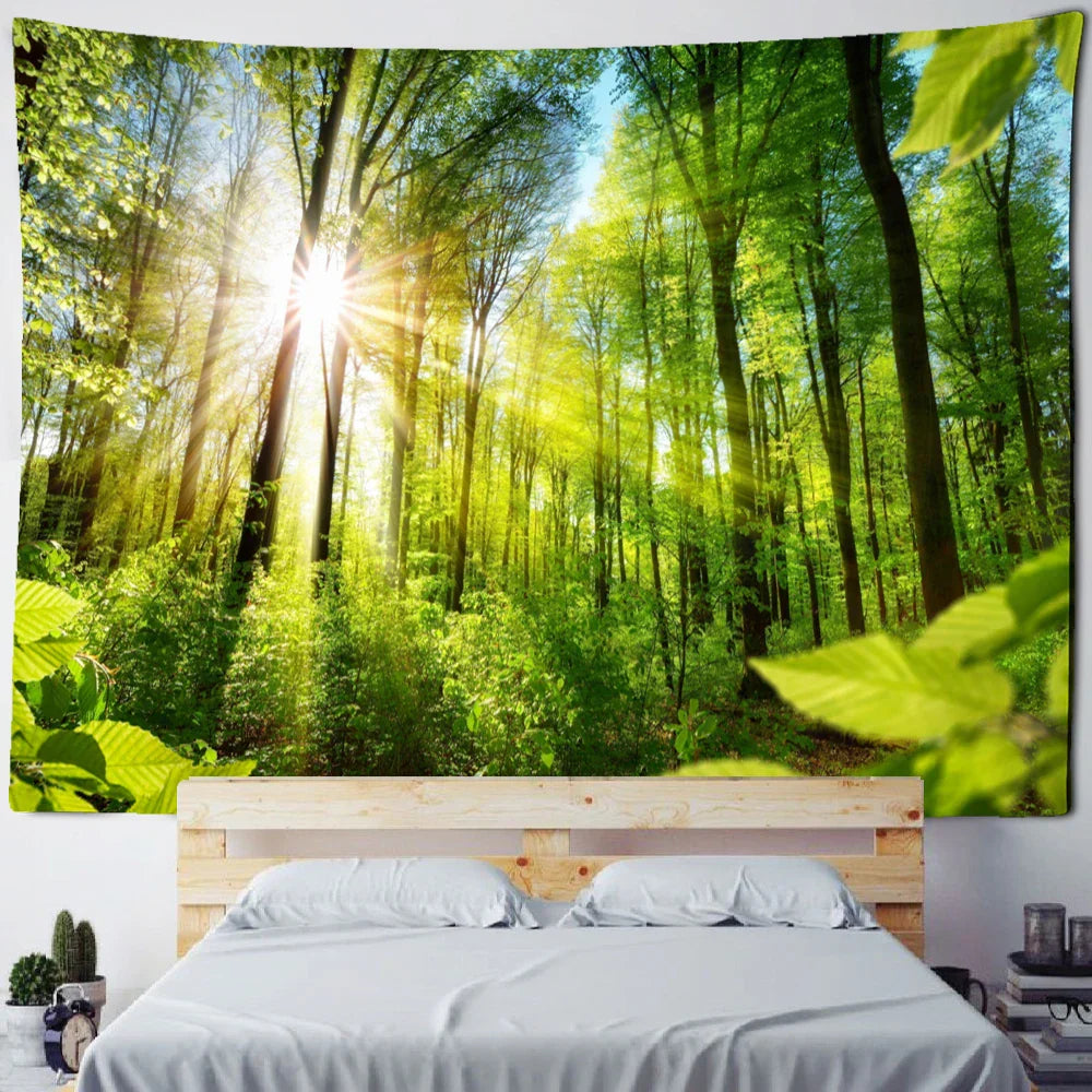 Decorbites™ Bambuswald-Taubenpfad-Gobelin: Hippie-psychedelischer Wandbehang für natürliche Heimdekoration