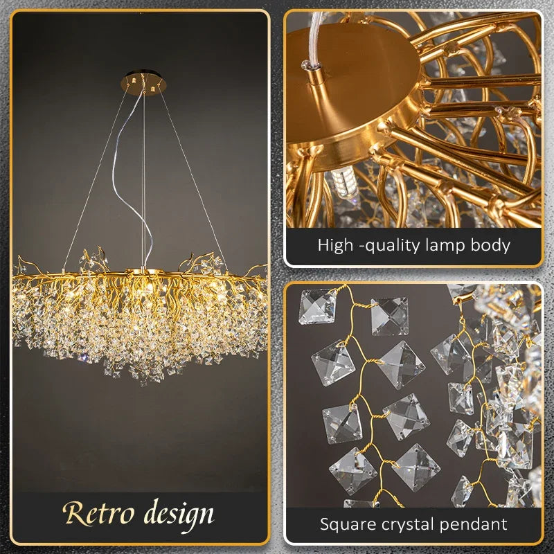 Gold Crystal Branch Chandelier G9 For Kitchen Island