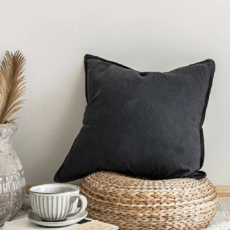 DecorBites™ Linen Pillow Cover 45x45cm Plain Fringed for Home Sofa Bed Decoration