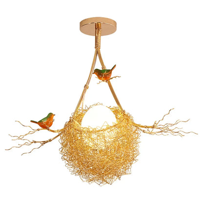 Decorbites™ Goldener LED-Kronleuchter Vogelnester für modernes Cottagecore-Wohnzimmer-Dekor